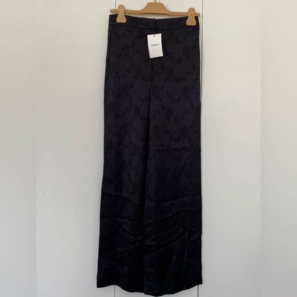 $395 NWT THEORY Size 4 HIGH RISE WIDE SLIT JACQUARD VISCOSE PANTS DEEP NAVY - Picture 15 of 16